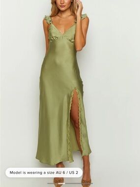 Beginning Boutique Olive Satin Lace-Trim Slip